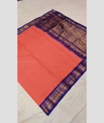 Copper Red and Navy Blue color gadwal cotton handloom saree with jari border design -GAWT0000300