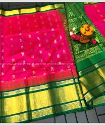 Pink and Green color kuppadam pattu handloom saree with temple border design -KUPP0097116