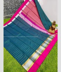 Teal and Pink color Chenderi silk handloom saree with all over checks design -CNDP0016153