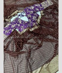 Chocolate and Purple color Georgette sarees with all over strip lining pattern with jari and jacquard border design -GEOS0024274