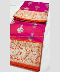 Pink and Orange color venkatagiri pattu handloom saree with mango design border -VAGP0000425