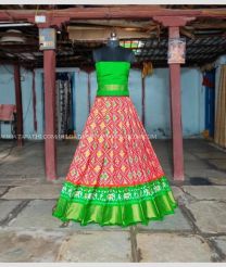 Orange and Parrot Green color Ikkat Lehengas with pochampalli border design -IKPL0000795