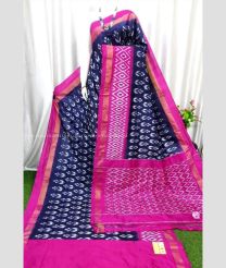 Navy Blue and Pink color pochampally ikkat pure silk handloom saree with all over ikkat design -PIKP0035704