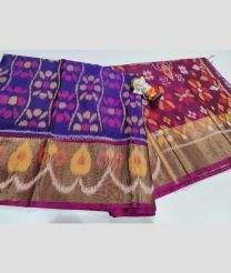 Purple Blue and Magenta color Ikkat sico handloom saree with pochampalli ikkat design -IKSS0000340