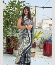 Grey and Cream color silk sarees with jacquard border design -SILK0017789