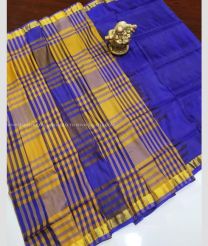 Mustard Yellow and Blue color Uppada Soft Silk handloom saree with all over big checks saree design -UPSF0001855