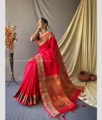 Red colour paithani pure silk handloom saree with zari border saree design -PTNP0000058