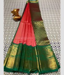 Bean Red and Pine Green color mangalagiri pattu sarees with kanchi border design -MAGP0026702