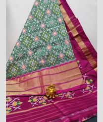 Fern Green and Magenta color pochampally ikkat pure silk handloom saree with all over pochampally ikkat with kaddi border design -PIKP0021096