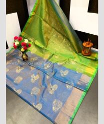 Bluish Grey and Green color Uppada Tissue handloom saree with all over big buties design -UPPI0000429