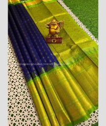 Navy Blue and Parrot Green color kuppadam pattu sarees with kanchi border design -KUPP0097221