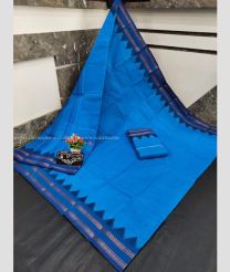 Blue and Navy Blue color mangalagiri pattu handloom saree with temple border design -MAGP0026537