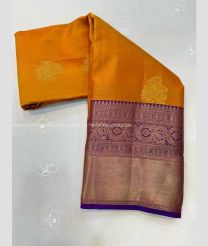 Orange and Purple color kanchi pattu handloom saree with all over big buties design -KANP0013742
