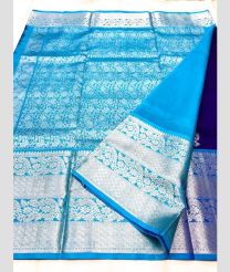 Navy Blue and Blue color venkatagiri pattu sarees with all over buttas design -VAGP0000970