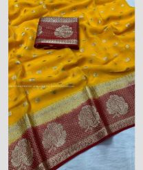 Yellow and Maroon color Georgette sarees with all over jari buties design -GEOS0024191