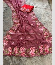 Maroon color Organza sarees with all over multicolor viscose tread with embroidery work design -ORGS0003252
