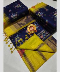 Navy Blue and Acid Green color Tripura Silk handloom saree with kaddy border design -TRPP0008586