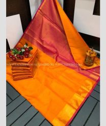 Orange and Red color Uppada Tissue handloom saree with plain border design -UPPI0001778