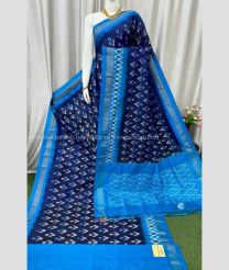 Navy Blue and Blue color pochampally ikkat pure silk handloom saree with all over ikkat design -PIKP0035720