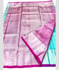 Turquoise and Magenta color venkatagiri pattu sarees with all over jari design -VAGP0000967