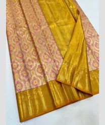 Rose Pink and Golden Yellow color kanchi pattu handloom saree with all over jari design -KANP0013726
