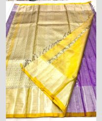 Purple and Yellow color venkatagiri pattu handloom saree with all over silver jari design -VAGP0000782