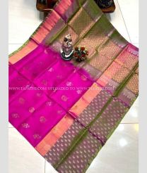 Neon Pink and Dull Purple color uppada pattu handloom saree with all over big buties and anchu nakshtra buties design -UPDP0021134