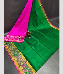 Dark Green and Pink color uppada pattu handloom saree with pochampally border design -UPDP0021218