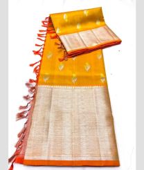 Yellow and Orange color venkatagiri pattu handloom saree with khaddi border design -VAGP0000928