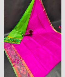 Pink and Parrot Green color uppada pattu handloom saree with pochampally border design -UPDP0021223