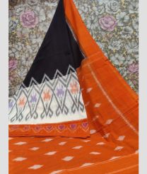 Black and Orange color pochampally Ikkat cotton handloom saree with printed design saree -PIKT0000291