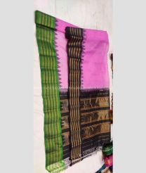 Baby Pink Black and Green color gadwal sico handloom saree with temple  border saree design -GAWI0000282