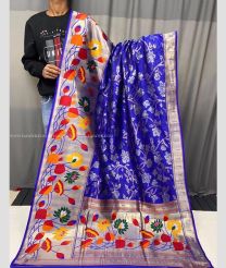 Royal Blue and Silver color paithani sarees with all over 3d traditional pattern design -PTNS0005220