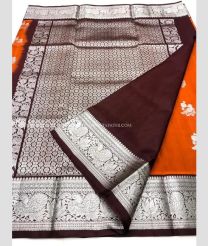Orange and Chocolate color venkatagiri pattu handloom saree with all over silver buties design -VAGP0000742