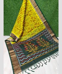 Mustard Yellow and Pine Green color Ikkat sico handloom saree with all over ikkat design -IKSS0000360