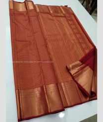 Maroon and Carrot Orange color kanchi pattu handloom saree with new kerala bridal with border copper zari handloom design -KANP0011800