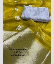 Mehendi Green and Lite Sky Blue color Organza sarees with all over flower jari buties design -ORGS0003261