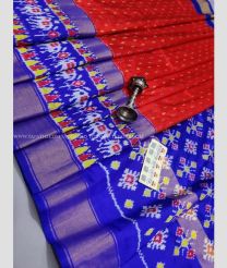 Red and Royal Blue color pochampally ikkat pure silk handloom saree with pochampally ikkat design -PIKP0031661