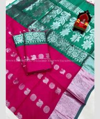 Pink and Aquamarine color Chenderi silk handloom saree with all over butie saree design -CNDP0009868