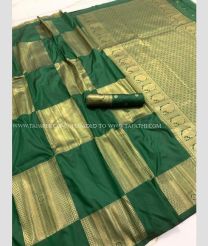 Pine Green and Golden color Banarasi sarees with all over jari checks with heavy jari border design -BANS0008381