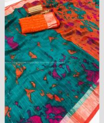 Peacock Blue and Red color Chiffon sarees with printed design saree -CHIF0000173