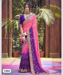 Pink and Purple color Georgette sarees with all over foil with attached weaving border design -GEOS0008694