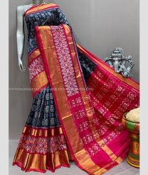 Charcoal Black and Pink color pochampally ikkat pure silk sarees with all over pochampally ikkat design -PIKP0037840