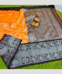 Orange and C color Chenderi silk handloom saree with all over kuppadam design -CNDP0015342