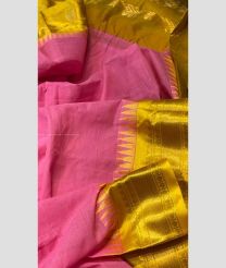 Rose Pink and Golden Yellow color gadwal cotton handloom saree with plain with temple kuthu interlock weaving system design -GAWT0000127
