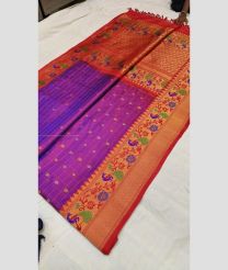 Magenta and Red color gadwal pattu handloom saree with all over buties with paithani broder design -GDWP0001348