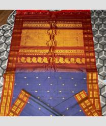 Bluish Grey and Chestnut color gadwal sico handloom saree with all over buties with bothside bentex borders design -GAWI0000651