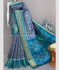 Bluish Grey and Blue Ivy color pochampally ikkat pure silk handloom saree with pochampalli ikkat design -PIKP0028114