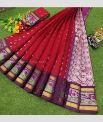 Maroon and Plum Purple color Chenderi silk handloom saree with all over buties with special pythony border design -CNDP0015955