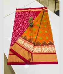 Pink and Orange color pochampally ikkat pure silk handloom saree with pochampally ikkat design -PIKP0036117